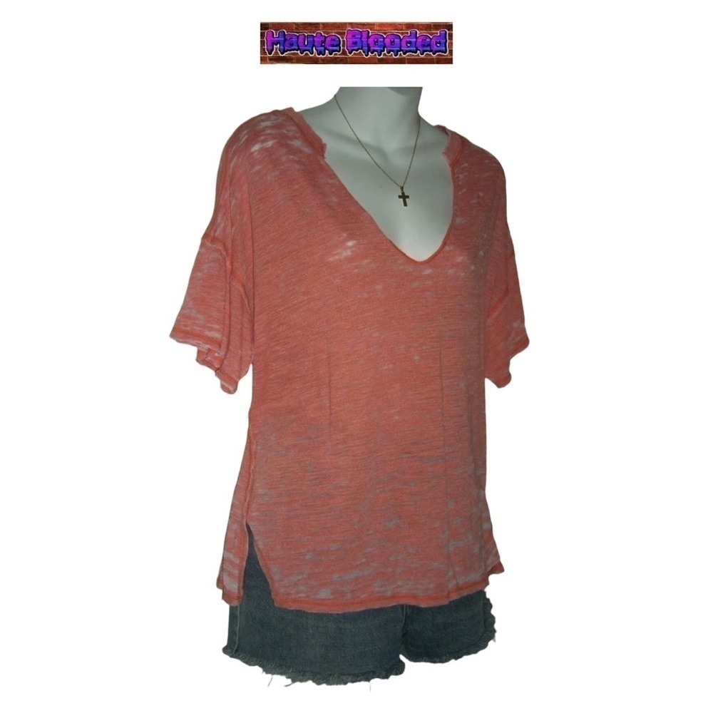 We The Free Orange Burn Out Distressed Tee Shirt Free People Urban Outfitters - Picture 2 of 10